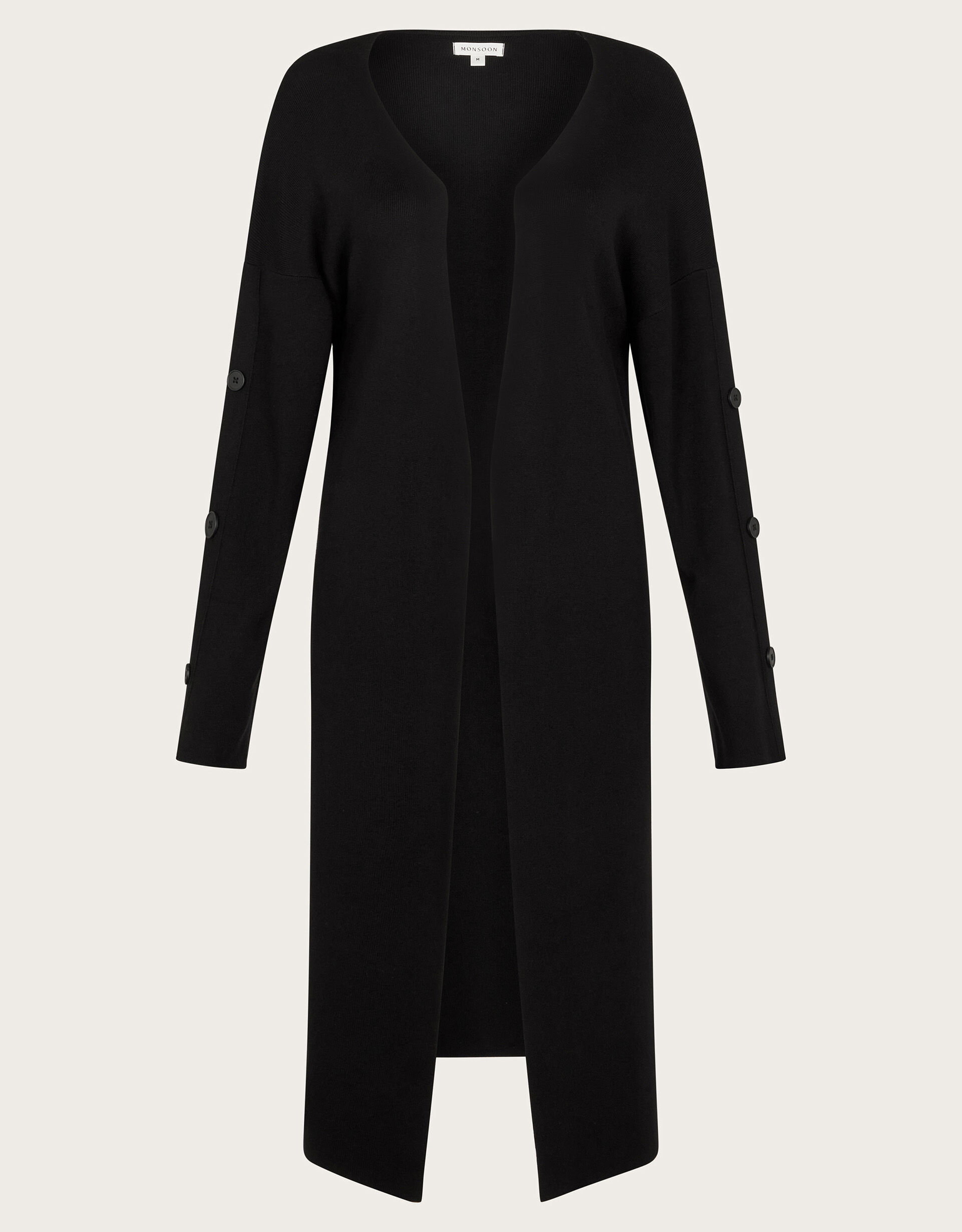 Bo Button Detail Longline Cardigan Black