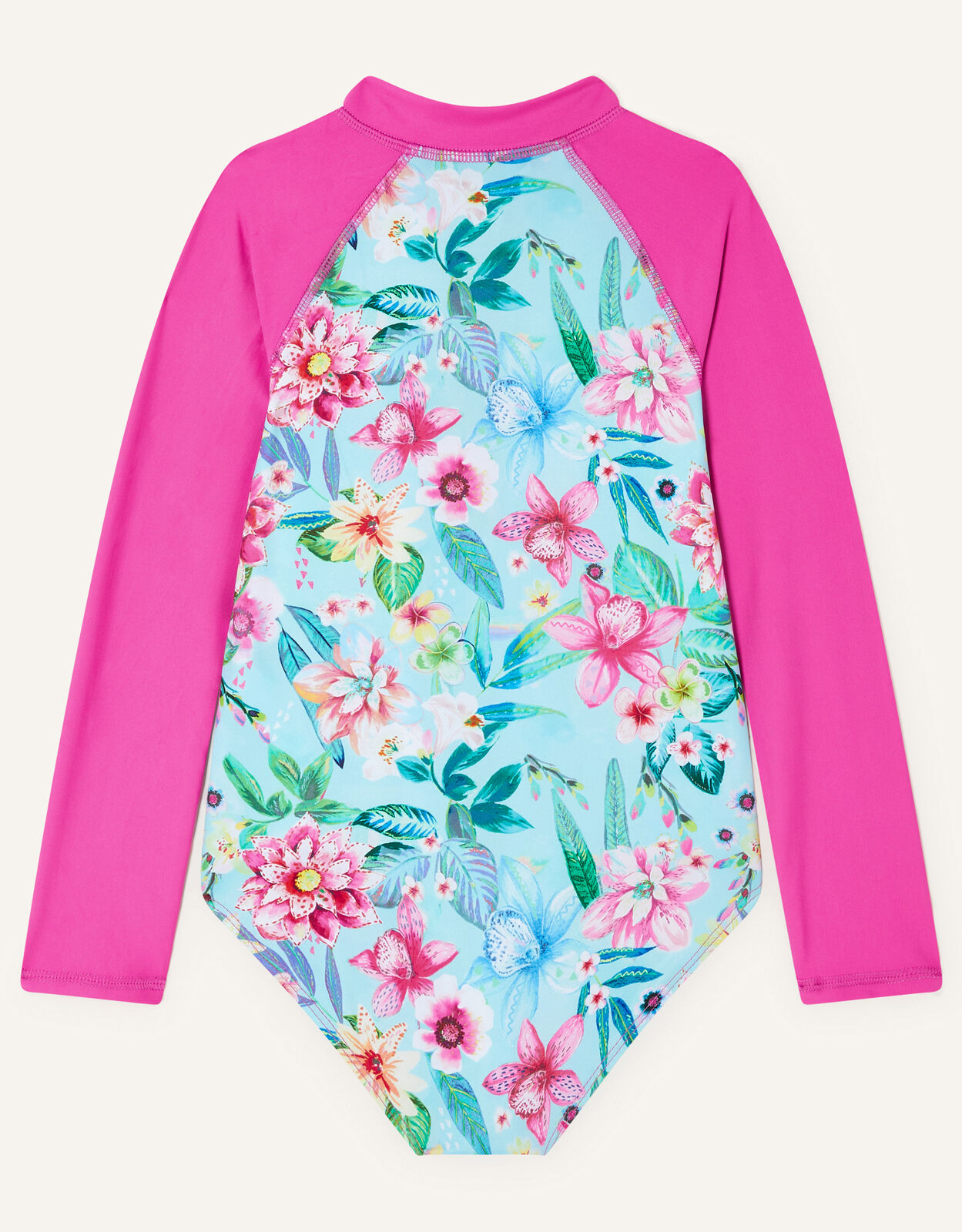 Floral Print Sunsafe Long Sleeve Swimsuit Blue