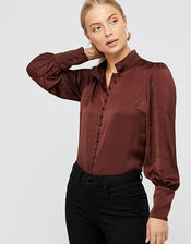Penny High Neck Blouse, Brown (CHOCOLATE), large