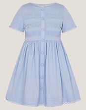 Embroidered Short Sleeve Dress, Blue (BLUE), large