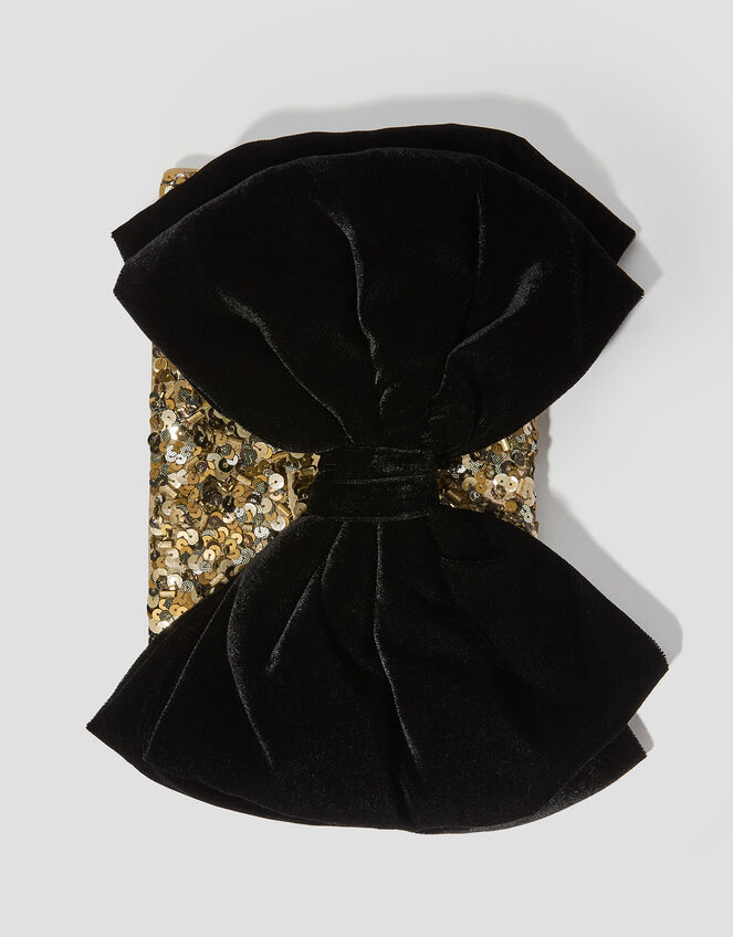 Bella Bow Embellished Clutch Bag, Gold (GOLD), large