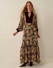 Monsoon x Queens of Archive Patti Velvet Bib Metallic Floral Jacquard Maxi Dress​, Black (BLACK), large