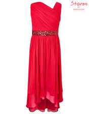 Abigail Sequin One-Shoulder Prom Dress, Red (RED), large