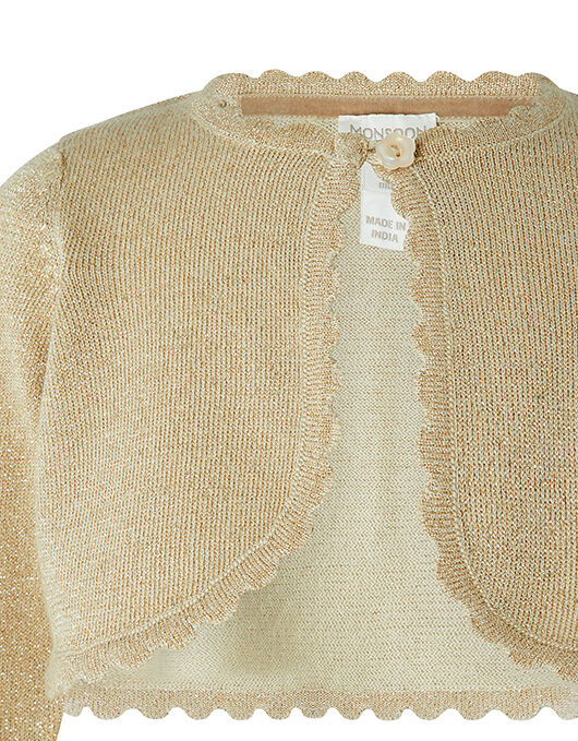 Baby Niamh Cropped Sparkle Knitted Cardigan Gold