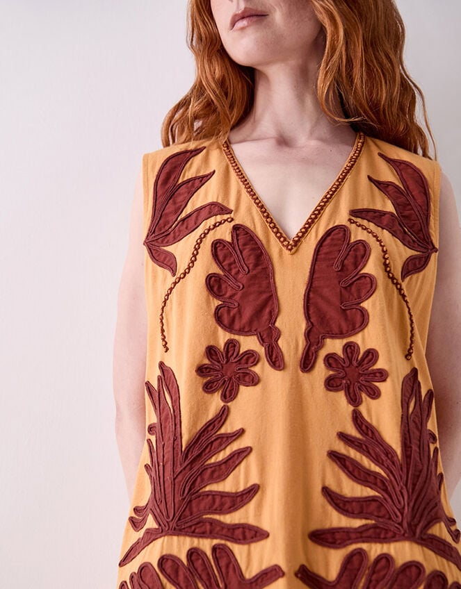 East Mella Appliqu&eacute; Cotton Midi Dress, Orange (ORANGE), large