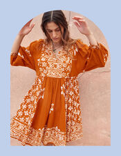 East Brielle Dye Print Dress, Yellow (OCHRE), large