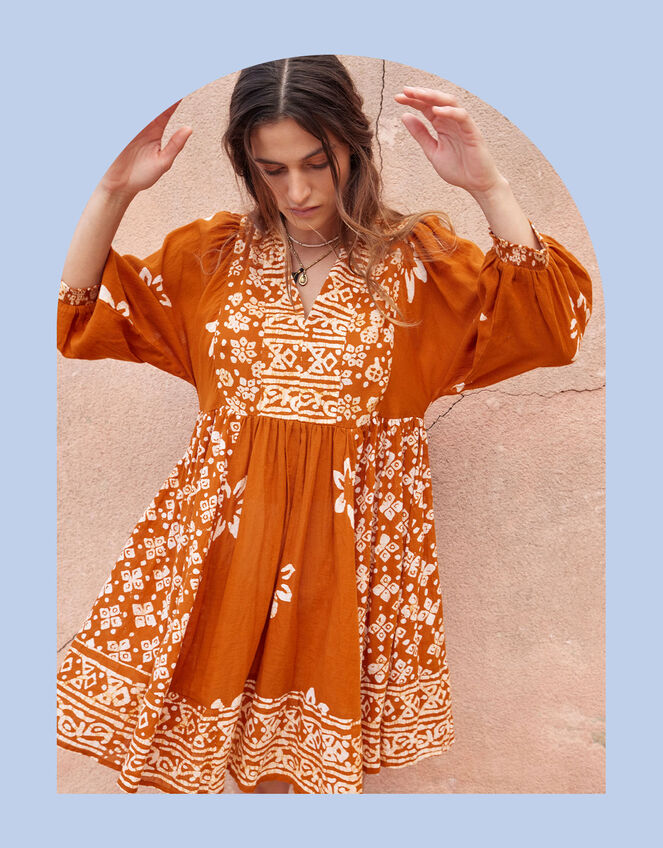 East Brielle Dye Print Dress, Yellow (OCHRE), large