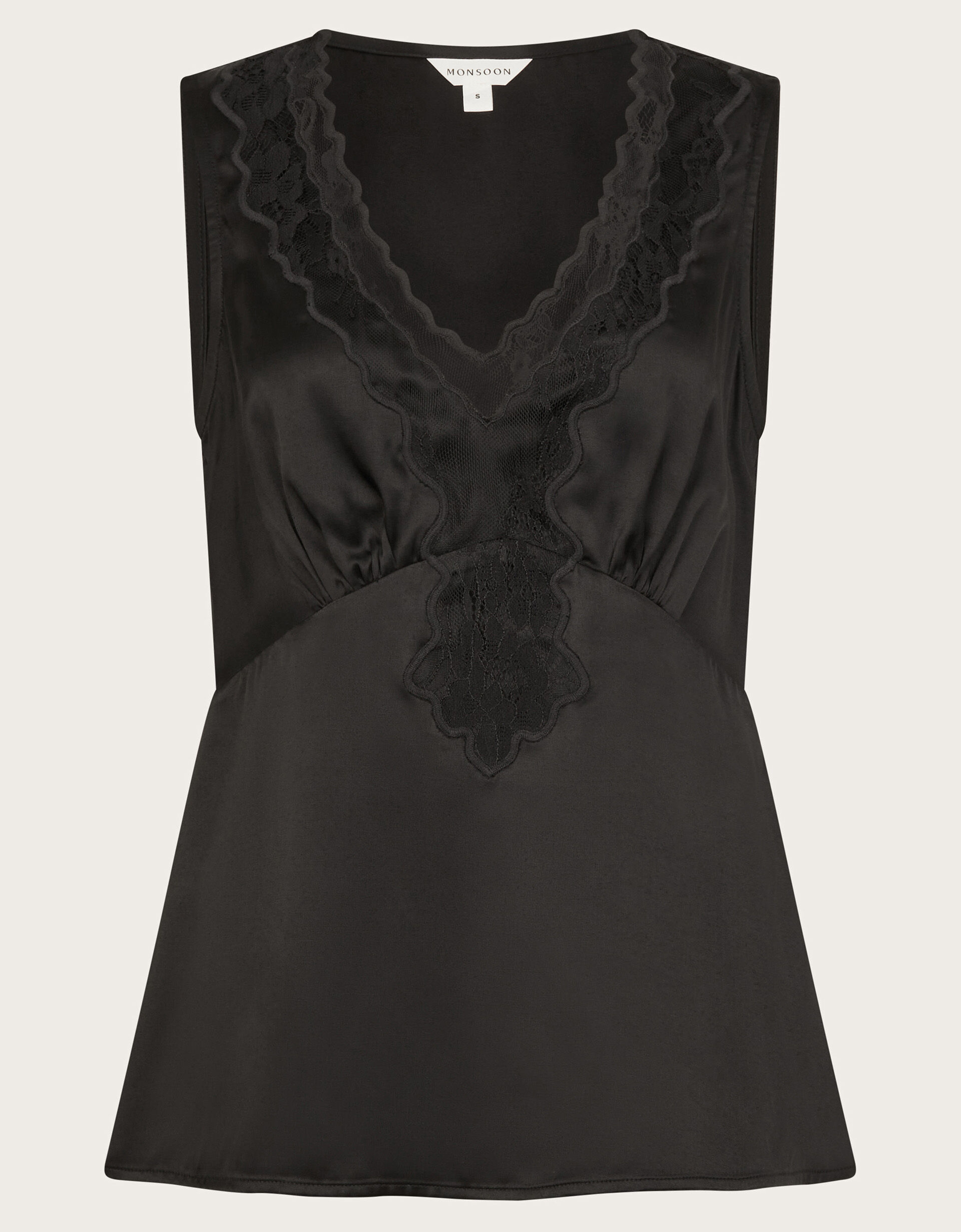 Carly Satin Lace Cami Top Black Vests Camisoles And Sleeveless Tops Monsoon UK
