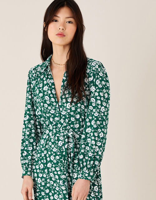 Leigh Floral Print Shirt Dress with LENZING™ ECOVERO™, Green (GREEN), large