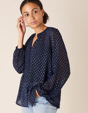 Beaded Spot Blouse, Blue (NAVY), large