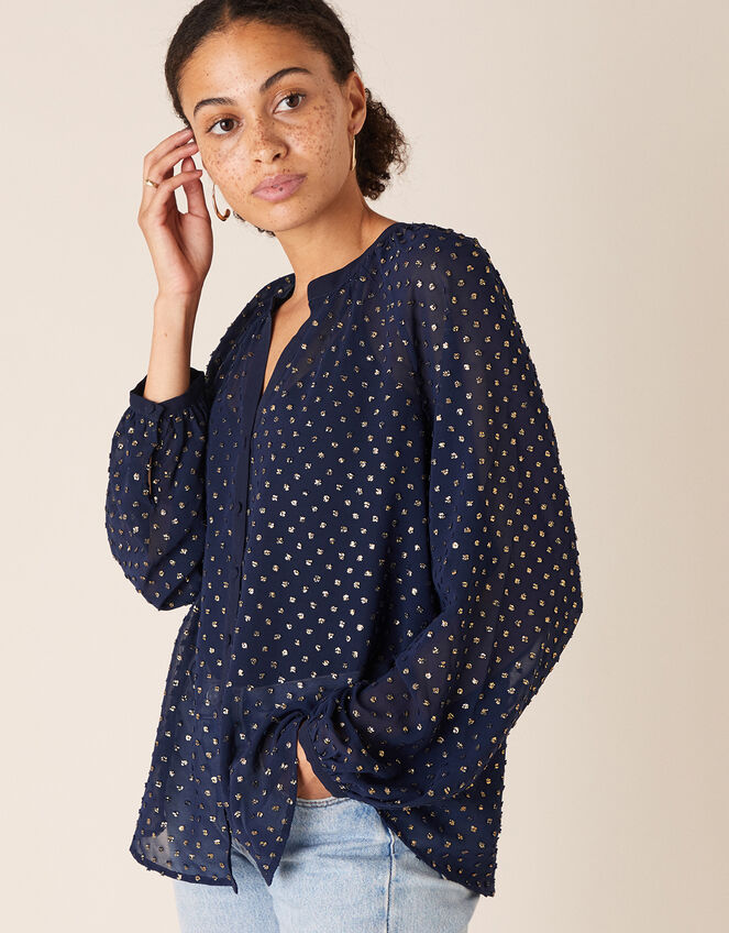 Beaded Spot Blouse, Blue (NAVY), large
