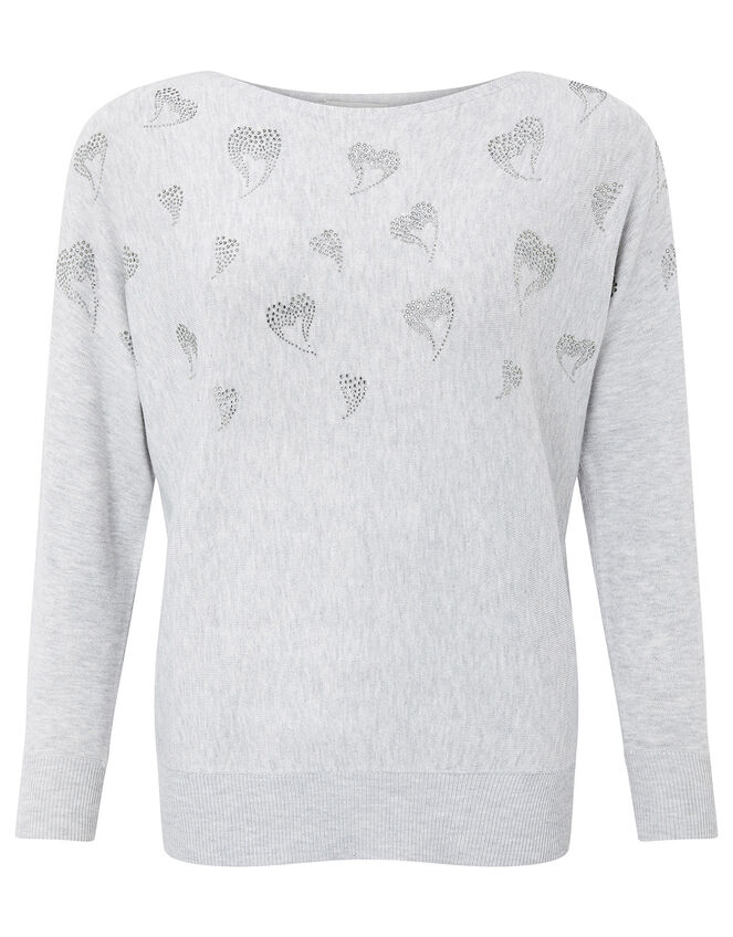 Heart Hotfix Gem Jumper with Sustainable Viscose, Grey (GREY MARL), large