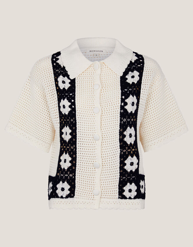 Kin Short-Sleeve Crochet Shirt, Ivory (IVORY), large