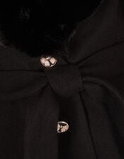 Faux Fur Collar Belted Coat, Black (BLACK), large