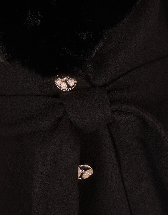 Faux Fur Collar Belted Coat, Black (BLACK), large