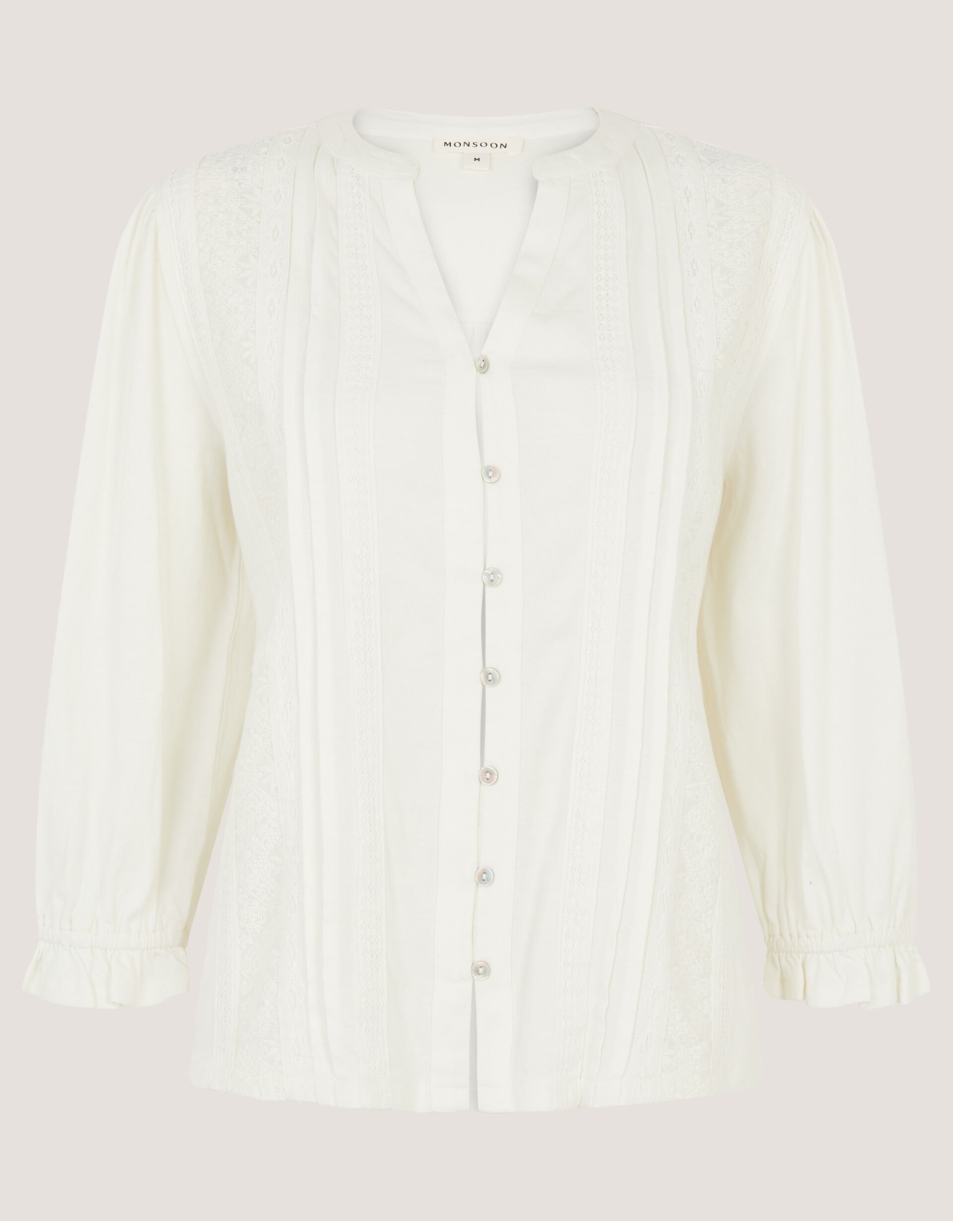 Leila Lace Jersey Top, Ivory (IVORY), large