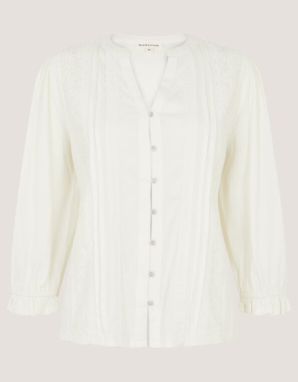 Leila Lace Jersey Top, Ivory (IVORY), large