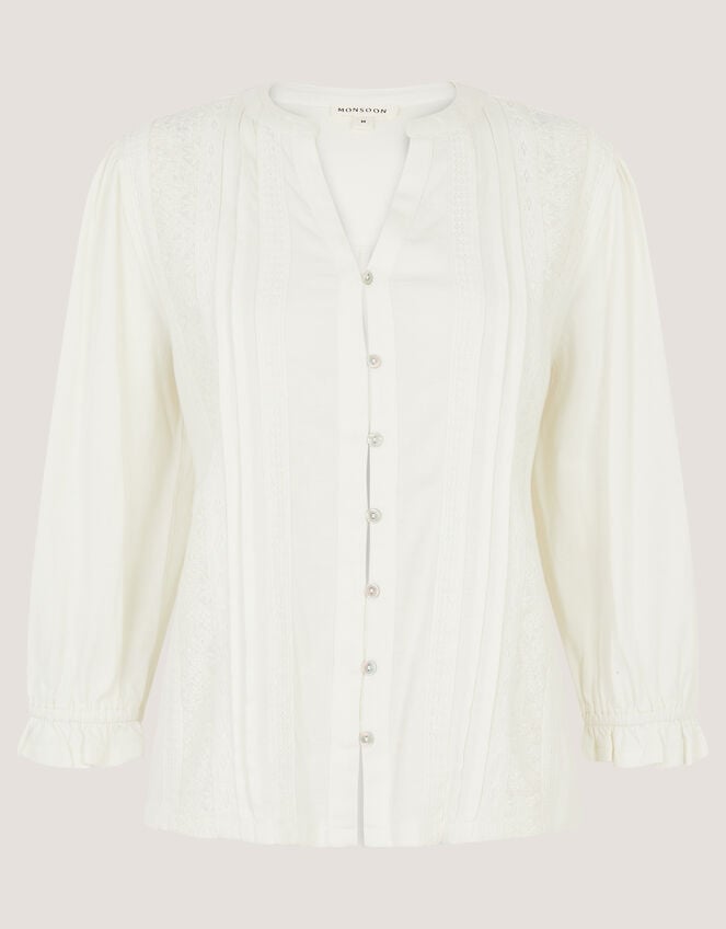 Leila Lace Jersey Top, Ivory (IVORY), large