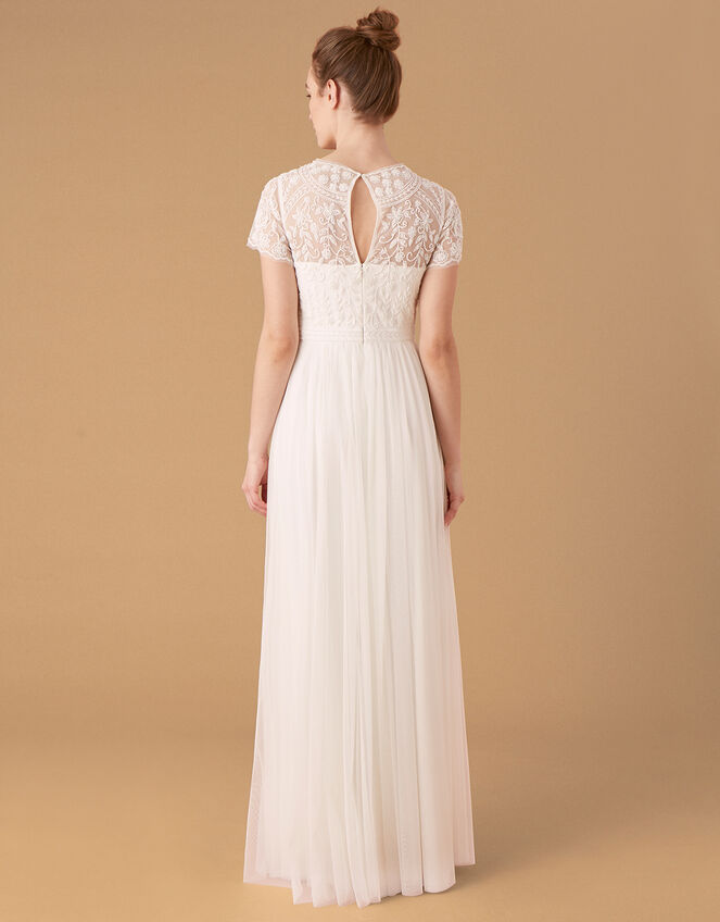Olive Floral Embellished Tulle Bridal Dress, Ivory (IVORY), large