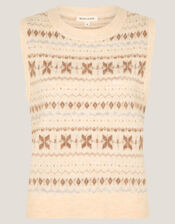 Febe Fair Isle Knitted Vest, Ivory (IVORY), large