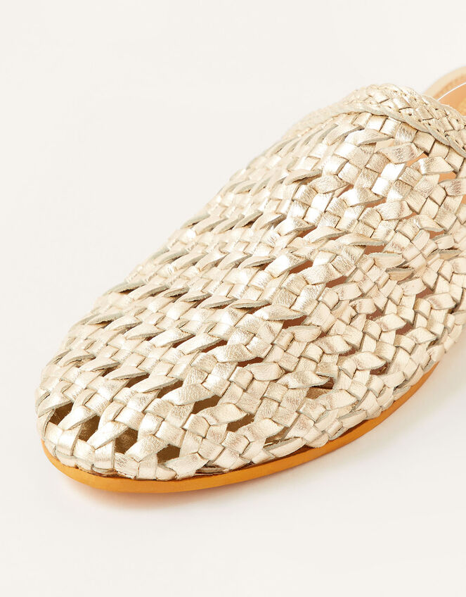 Woven Metallic Flat Mules, Gold (GOLD), large