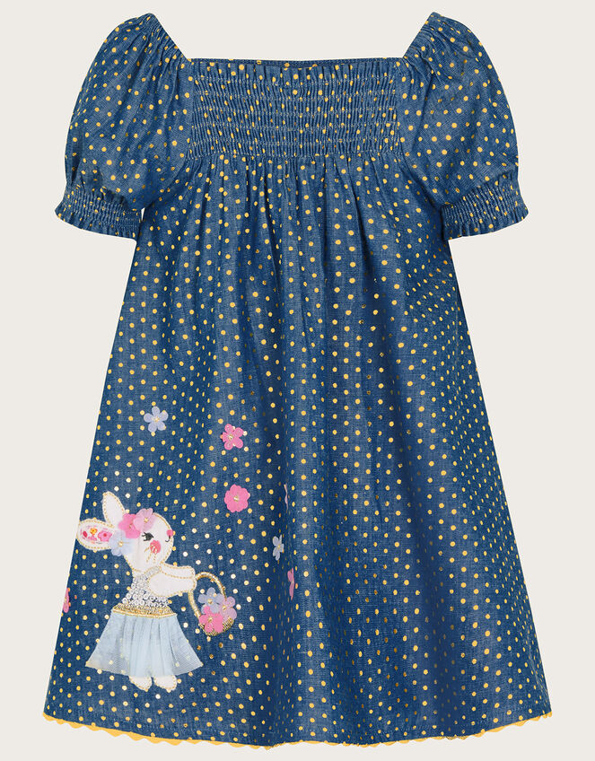 Baby Foil Spot Character Chambray Dress, Blue (BLUE), large