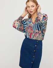 Mercy Mixed Print Blouse, Blue (BLUE), large