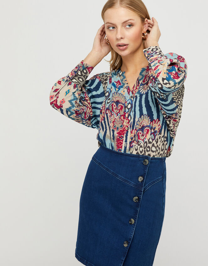 Mercy Mixed Print Blouse, Blue (BLUE), large