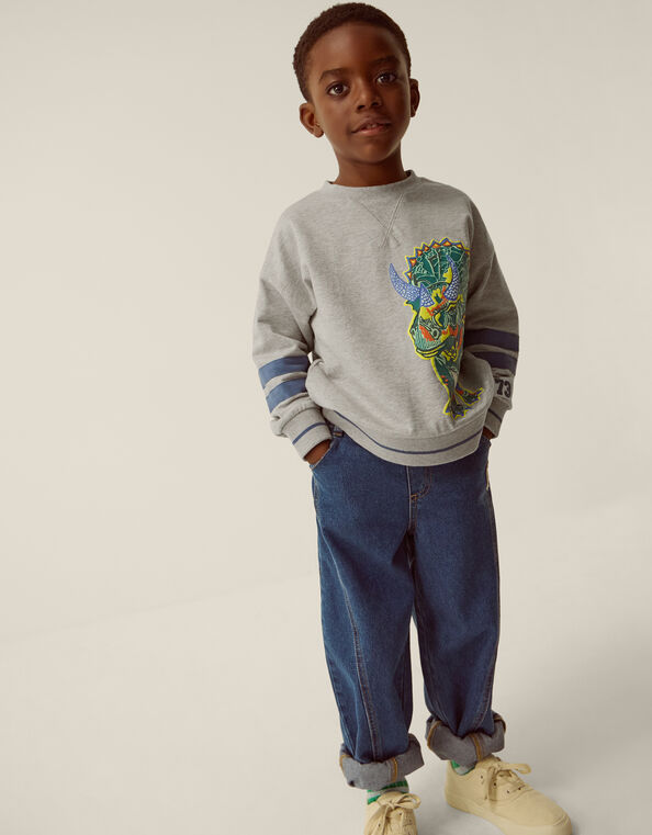 Triceratops Graphic Sweatshirt, Grey (GREY), large