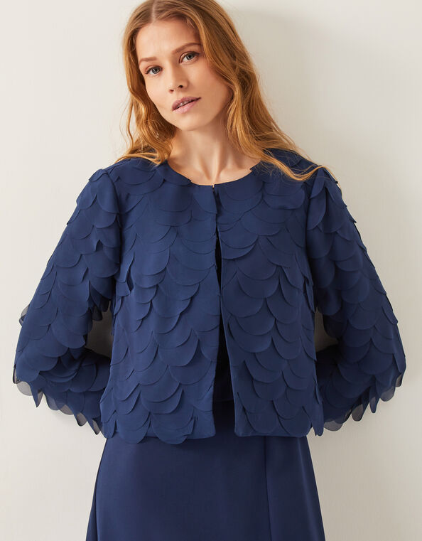 Elora Scalloped Chiffon Jacket, Blue (NAVY), large