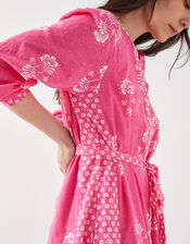 East Amber Hand-Screen Floral Print Midi Dress, Pink (PINK), large