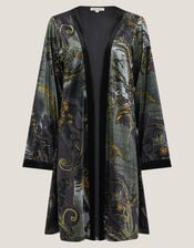 Delta Print Velvet Kimono, Black (BLACK), large