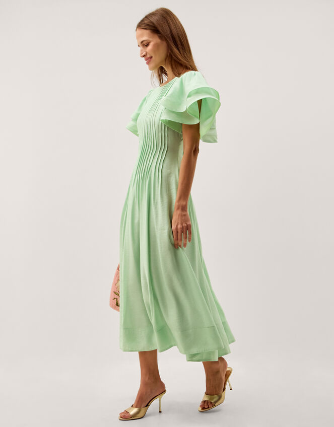Pelia Flutter Sleeve Pleated Midi Dress Green