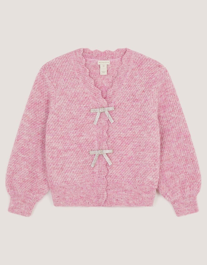 Sparkle Bow Scallop Cardigan, Purple (LILAC), large