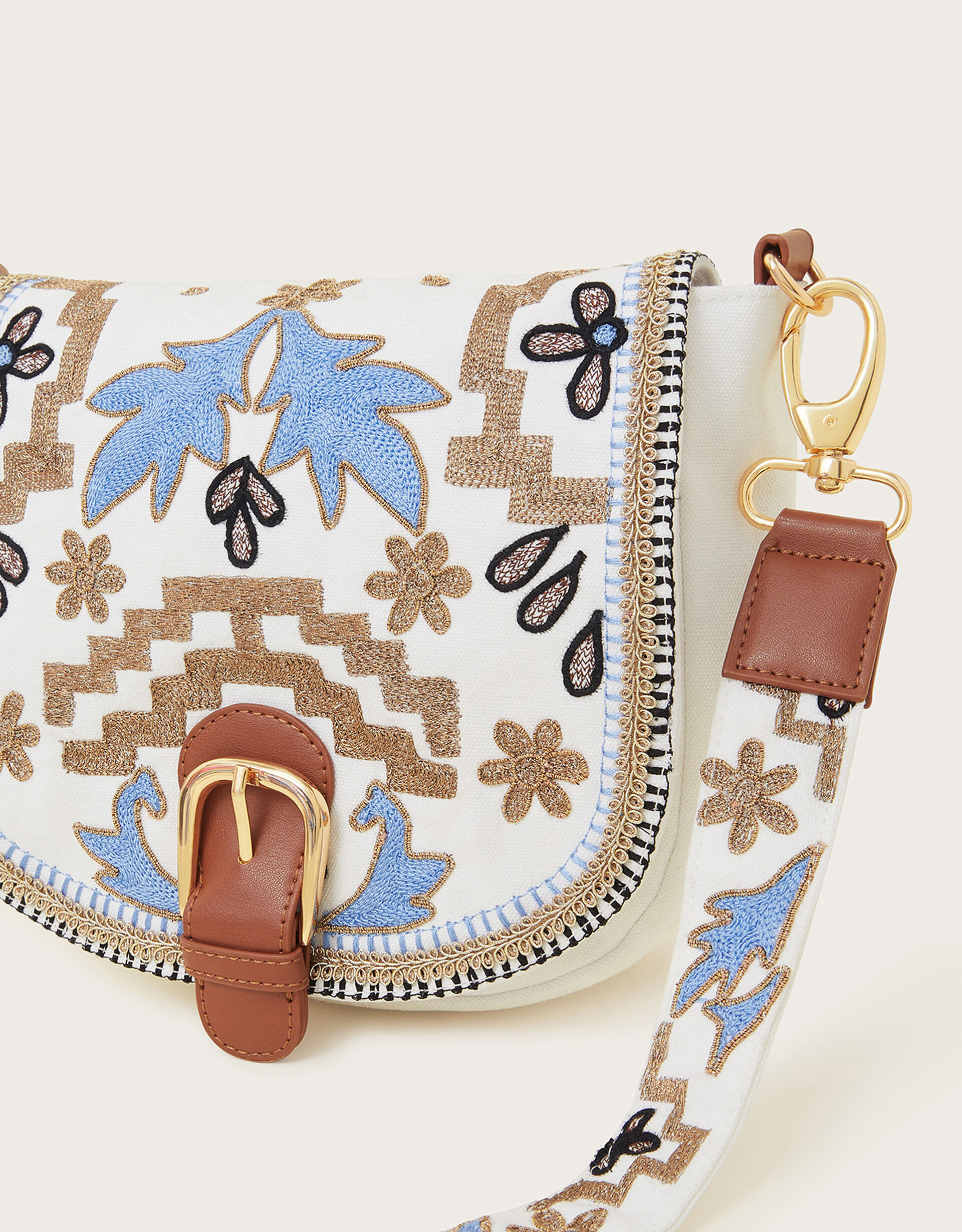 Canvas Embroidery Crossbody Phone Bag For Women - Lightweight Small Shoulder Purse, Beige