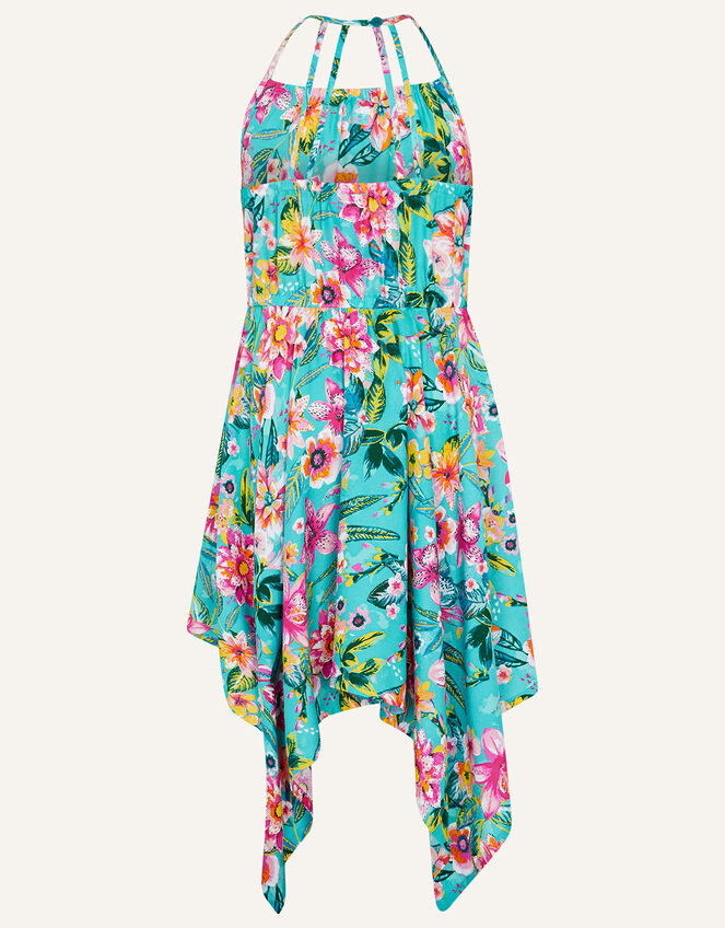 Tropical Floral Hanky Hem Dress, Green (GREEN), large