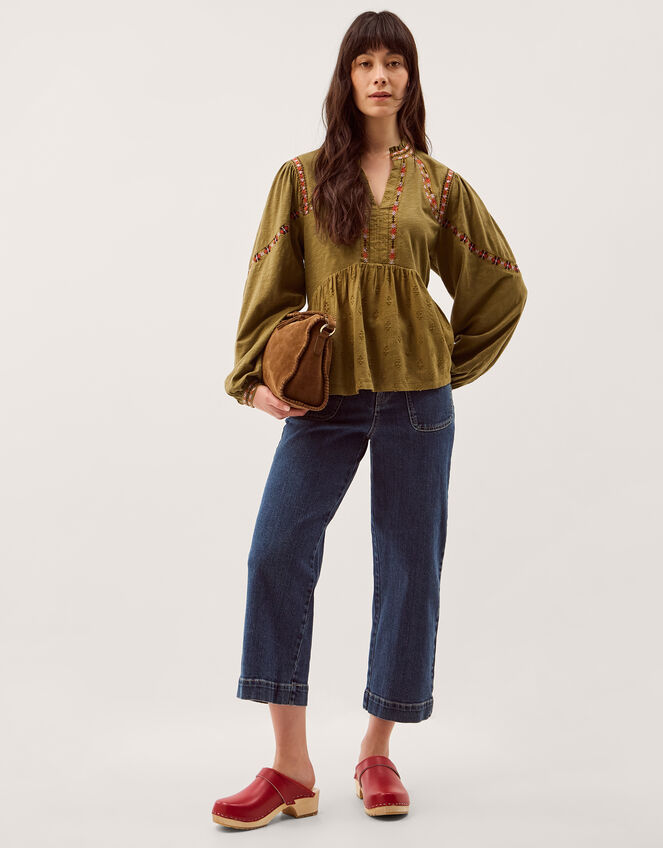 Fabia Embroidered Blouson Blouse Green