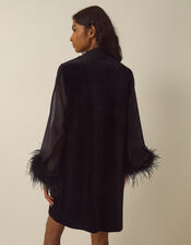Sadie V-Neck Feather Sleeve Velvet Mini Dress, Black (BLACK), large