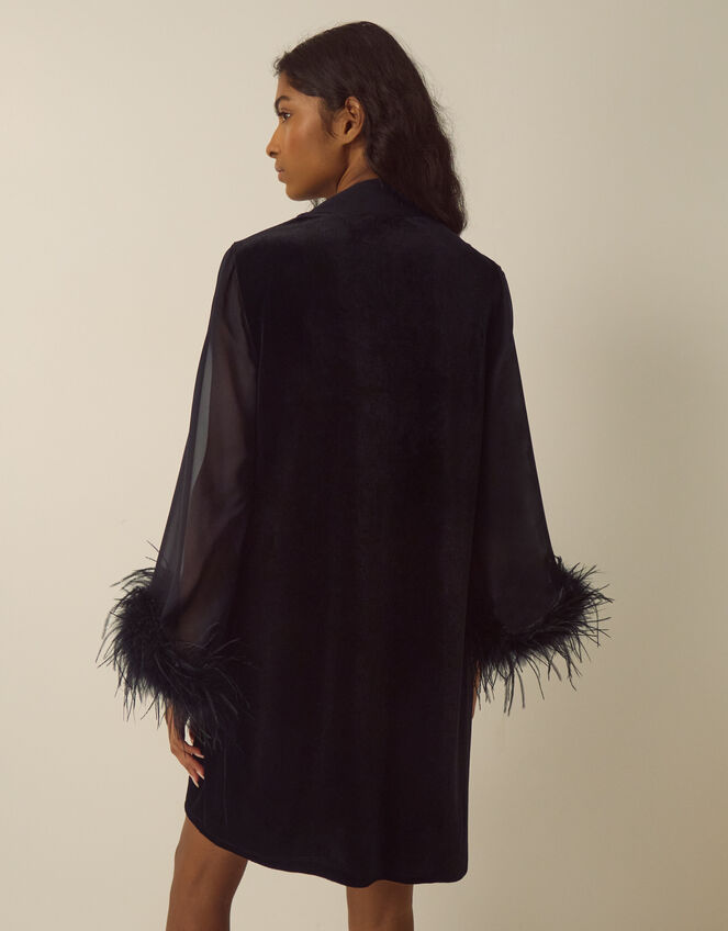 Sadie V-Neck Feather Sleeve Velvet Mini Dress, Black (BLACK), large