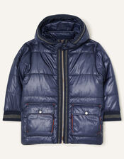 Jersey Trim Padded Coat, Blue (NAVY), large