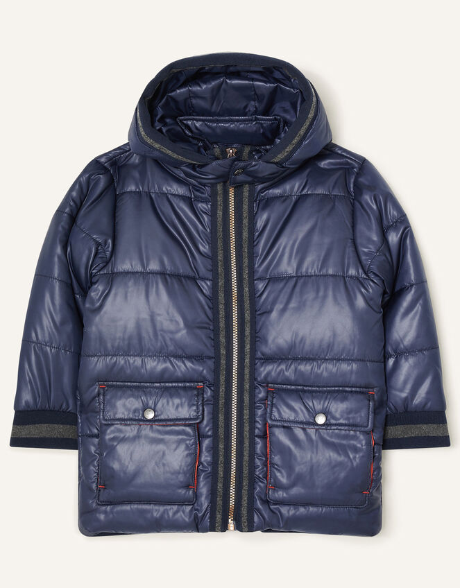 Jersey Trim Padded Coat, Blue (NAVY), large