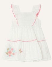 Baby Woven Floral Border Dress , White (WHITE), large