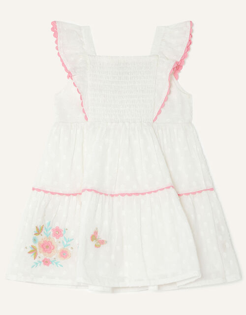 Baby Woven Floral Border Dress , White (WHITE), large