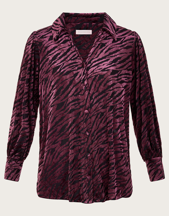 Riley Velvet Zebra Print Blouse, Brown (BROWN), large
