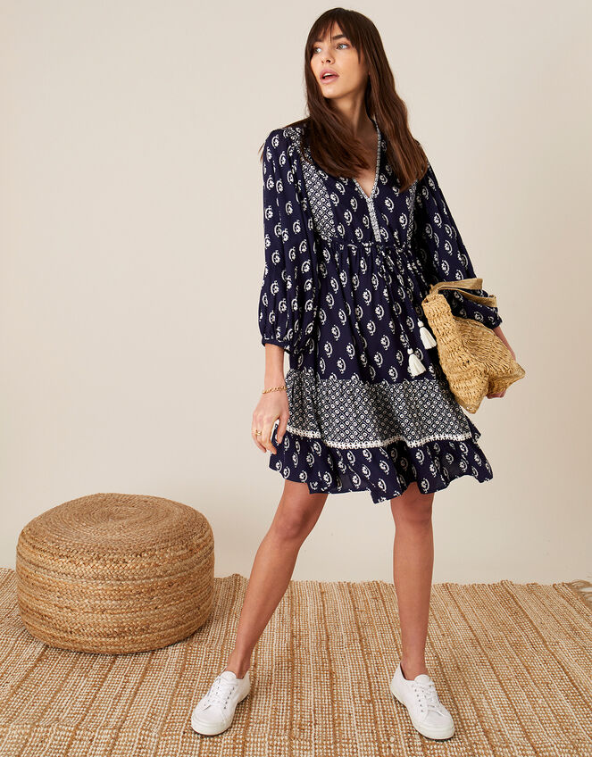 Daisy Print Dress in LENZING™ ECOVERO™, Blue (NAVY), large