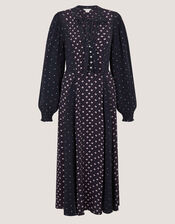 Reese Polka Dot Print Midi Dress, Blue (NAVY), large