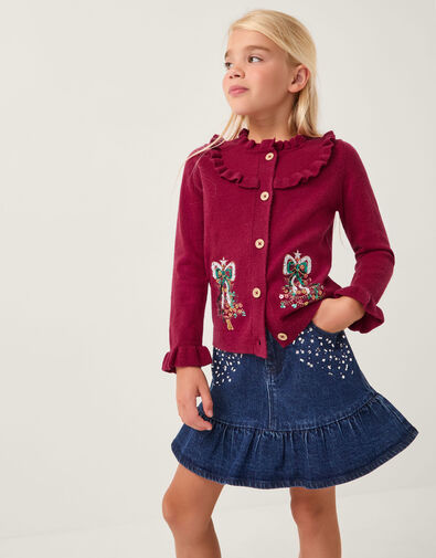 Christmas Tree Embellished Cardigan, Red (RED), large