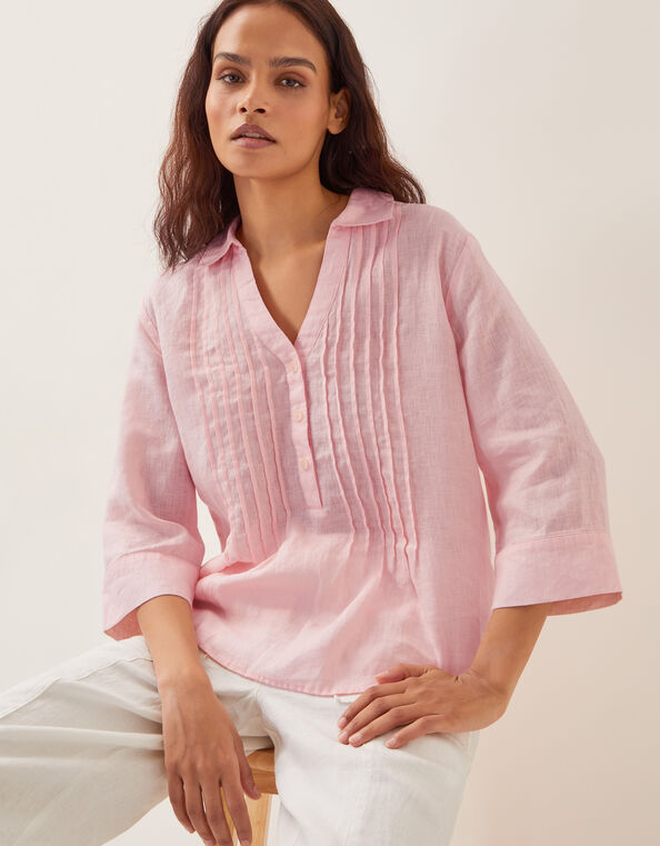 Elsie Linen Pleated Blouse, Pink (PALE PINK), large