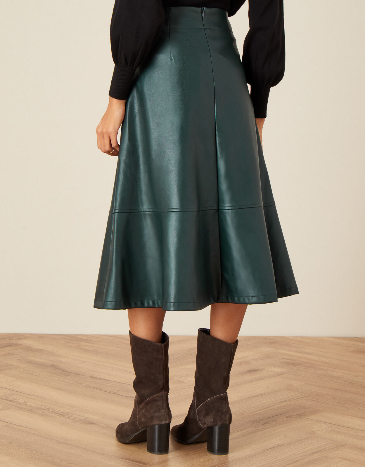 Green leather skirt monsoon on sale