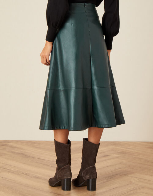 Belted Leather-Look Skirt, Green (GREEN), large